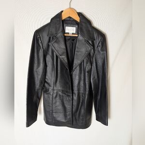 Worthington Women's Black Leather Jacket Size Medium 3 Button Collared